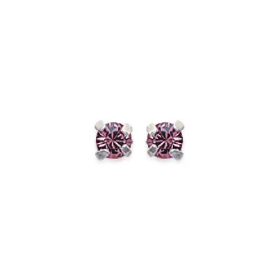 Boucles d'oreilles clous puces femme 4 mm - Marie - argent massif - cristal rose