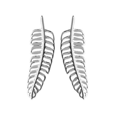 Boucles d'oreilles plumes crochets 35 mm - Anne - argent massif 925 rhodié