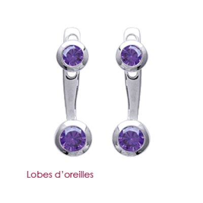 Boucles d'oreilles contour lobe 15 mm - Maya - argent 925 rhodié - zircon violet