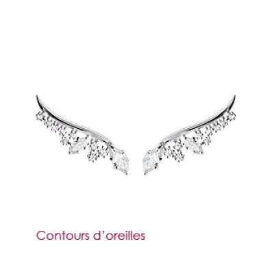 Contours d'oreilles ailes dentelle 20 mm - Chloe - argent 925 rhodié - zirconium