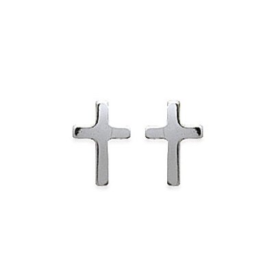 Boucles d'oreilles puces croix chretienne - Alice - argent massif 925 rhodié