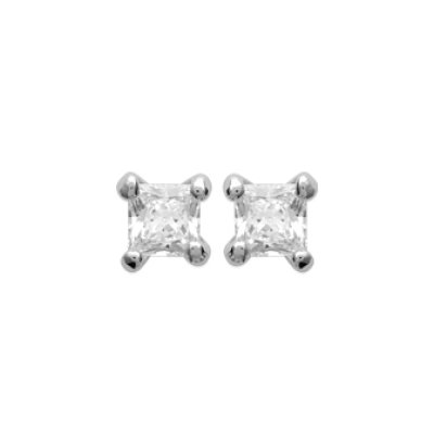 Puces d'oreilles 3 mm clous - Serena - argent 925 rhodié - zircon carré blanc