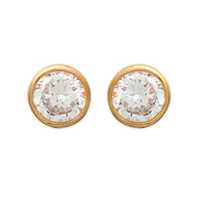 Boucles d'oreilles tiges puces rondes plaqué or 750 et oxyde de zirconium