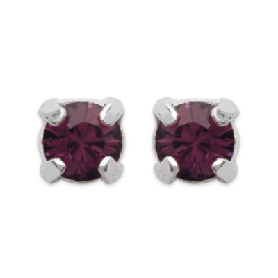 Boucles d'oreilles puces clous femme 4mm - Nina - argent massif - cristal violet