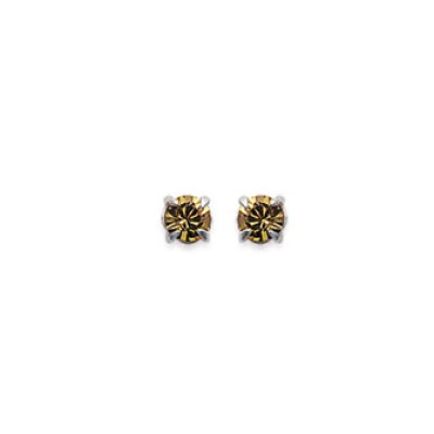 Boucles d'oreilles tige puces clous 3 mm - Nora - argent massif - cristal jaune