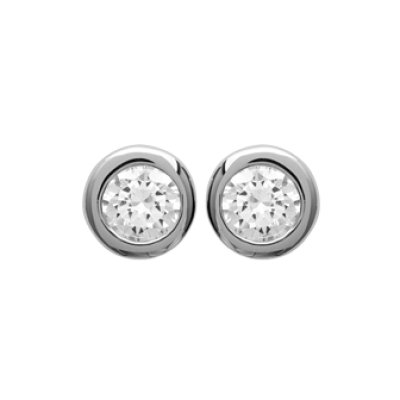 Puces d'oreilles clous rondes 4 mm - Juliette - argent 925 rhodié - zircon blanc