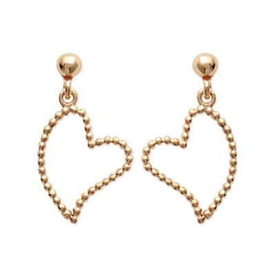 Boucles d'oreilles coeur pendantes plaqué or 750 tiges poussettes