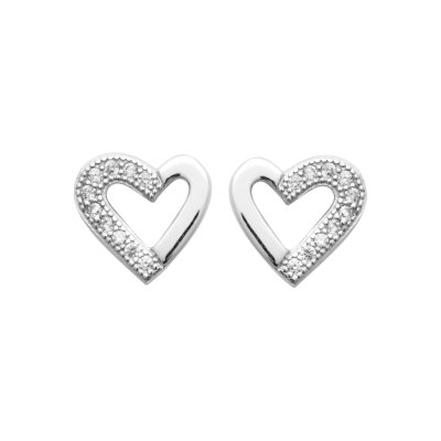 Boucles d'oreilles coeur puces Argent 925 rhodié Oxydes de Zirconium