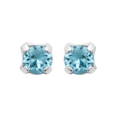 Clous d'oreilles femme Tige Argent rhodié 3 mm et Cristal bleu 4 griffes