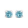 Clous d'oreilles femme Tige Argent rhodié 3 mm et Cristal bleu 4 griffes